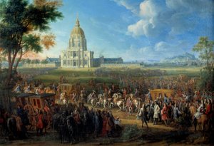 XIV. Lajos király látogatása a Royal Hotel des Invalides újonnan elkészült templomában, július 14-én alkotó: Pierre Denis Martin