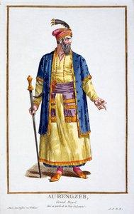 Aurangzeb, a mongol hordák nagy kánja Recueil des Estampesből, a les Rangs et des Dignites képviselője, az összes létező nép viselete szerint, 1780-ban (kézzel festett metszet) alkotó: Pierre Duflos