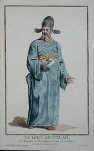 Doctor Siucolau a "Receuil des Estampes, Representant les Rangs et les Dignites, suivant le Costume de toutes les Nations existantes" című, 1780-ban megjelent kötetből (kézzel színezett metszet). alkotó: Pierre Duflos