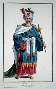 Kaugun császár az 1780-ban kiadott "Lenyomatok gyűjteményéből, rangokat és méltóságokat képvisel, az összes létező nemzet viselete szerint" (kézzel színezett metszet) alkotó: Pierre Duflos