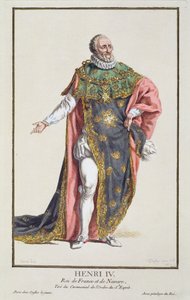IV. Henrik (1553-1610) francia király a „Receuil des Estampes-ből, a rangokat és a méltóságokat képviselő minden létező nemzet viselete szerint”, 1780-ban jelent meg (kézzel színezett metszet) alkotó: Pierre Duflos