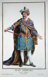 III. Sobiewski János (1629-96) lengyel király a „Receuil des Estampes-ből, a rangokat és a dignitákat képviselő, az összes létező nemzet viselete szerint”, 1780-ban megjelent (kézzel színezett metszet) alkotó: Pierre Duflos