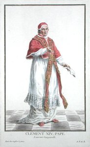 Lorenzo Ganganelli (1705-74) XIV. Kelemen pápa (1769-74) a Receuil des Estampes-ből, a rangokat és a méltóságokat képviselő, az összes létező nemzet viselete szerint, 1780-ban megjelent (kézzel színezett metszet) alkotó: Pierre Duflos