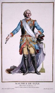 Maurice of Saxony (1696-1750) a "Receuil des Estampes, Representant les Rangs et les Dignites, suivant le Costume de toutes les Nations existantes" című, 1780-ban megjelent kiadványból (kézzel színezett metszet). alkotó: Pierre Duflos