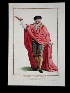 Pietro Loredano († 1439) a "Rangokat és méltóságokat képviselő nyomatok gyűjteményéből, az összes létező nemzet viseletét követve", 1780-ban megjelent (kézzel színezett metszet) alkotó: Pierre Duflos