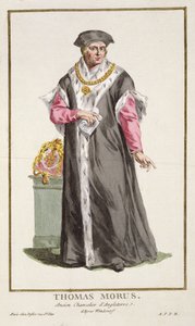 Sir Thomas More (1478-1535) a Receuil des Estampes-ből, amely a rangokat és a dignitákat képviseli, az összes létező nemzet viselete szerint, 1780-ban (kézzel színezett metszet) alkotó: Pierre Duflos