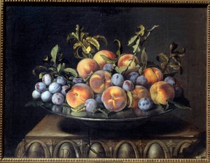 Őszibarack és szilva bádogtálban Pierre Dupuis (1610-1682) festménye 17. század V. 0,48x0,61 m