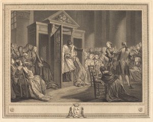Le confessional alkotó: Pierre Etienne Moitte after Pierre Antoine Baudouin