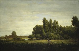 Fákkal határolt rét, kb. 1845. alkotó: Pierre Etienne Theodore Rousseau