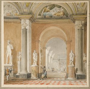 A Belvedere egykori Apolló szobája a Louvre-ban (fekete kréta és w/c papíron)