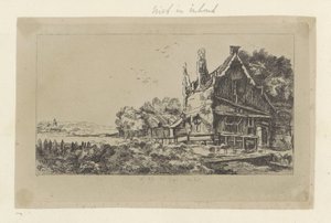 Táj a három kéményes házzal Recueil de quatre-vingt-cinq estampes originales (sorozat címe) alkotó: Pierre François Basan (workshop of)