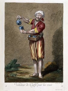 Kávéárus az utcán, „100 levente különböző nemzeteit ábrázoló gyűjtemény 1707-ben és 1708-ban”” M. de Frriol, a király portai nagykövetének parancsára, és 1712-13-ban frissítették M. Le Hay, Basan gravírozó, Par alkotó: Pierre François Basan