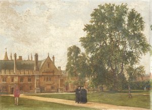 In the Grounds of Magdalen College, Magdalen Fellows portréival: T. H. T. Hopkins tiszteletes, H. R. Bramley tiszteletes, J. Rigaud tiszteletes és H. F. Garnsey tiszteletes, 1882 alkotó: Pierre François Joseph Tonneau