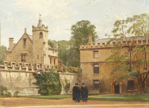 A Grammar Hall a St Johns Quadrangle-ból 1881-ben: Bulley elnök a szállások meghajtójában és két másik, 1881 alkotó: Pierre François Joseph Tonneau