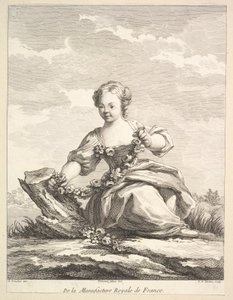 Virágfüzért tartó kislány, a Második Ábrák könyvéből a... után, 1757 után.