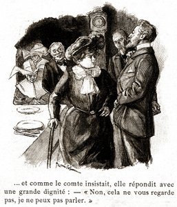 "Boule de Suif": Elisabeth Rousset nem válaszol a grófnak, 20. század eleje (illusztráció) alkotó: Pierre Georges Jeanniot