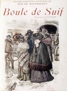 A szorgalom utazóit Franciaország poroszországi megszállása idején német tisztek tartóztatták le. Az előtérben: Suif prostituált bálja. Guy de Maupassant (1850-1893) "" Faggyúgolyó" -ban. Illusztráció: P. G. Jeanniot (1848-1934) alkotó: Pierre Georges Jeanniot