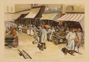A marchandes de quatre saisons a párizsi Rue du Faubourg Saint-Denis-en (színes litográfia) alkotó: Pierre Georges Jeanniot