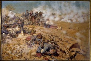 1870-es háború: „” Tűzvonal a Rezonville-i csatában 1870. augusztus 16-án”” Pierre Georges Jeanniot (1848-1934) festménye 1886 V. 2x3 m Pau, Szépművészeti Múzeum – 1870-es háború: Tűzvonal a rezonville-i csatában, augusztus 16.