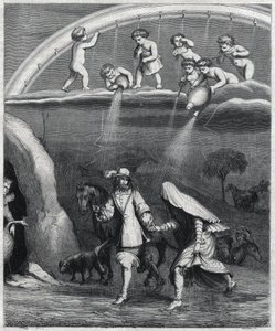 Enee-t és Didont meglepte az eső az erdőben. Paul Scarron (1610-1660) „Vergilius transzvesztita” illusztrációja, a „L