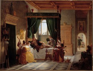 Bayard felépülése Pierre Terrail lovag, Bayard ura (1476-1524) Brescia ostroma utáni kovaleszcenciában. Pierre Henri Revoil (1776-1842) festménye 19. század V. 1,35 X 1,77 m