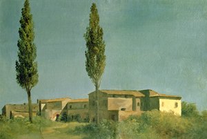 A Farnese villában: A két nyárfa, 1777 körül (olaj a kártyán)