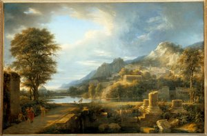 Agrigento ősi városa Szicíliában Pierre de Valenciennes festménye (1750-1819) 19. századi v. 1,1x1,64 m .