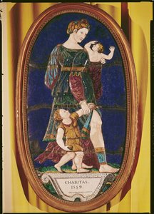 Charityt ábrázoló emléktábla, Limousin, 1559 (festett zománc) alkotó: Pierre I Courteys