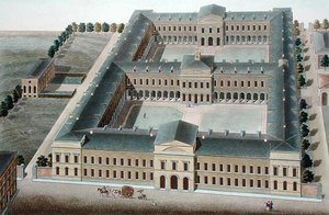 Hospice Brüsszelben, Pierre Jacques Goetghebuer „Válogatás a Holland Királyság legkiemelkedőbb műemlékeiből, épületeiből és házaiból”, metszett H.L.F. Partoes, megjelent 1827 (akvatinta)