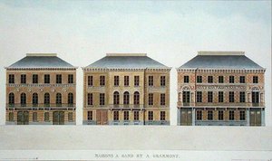 Házak Gentben és Grammontban, Belgiumban, Pierre Jacques Goetghebuer „Válogatás a Holland Királyság legjelentősebb műemlékeiből, épületeiből és házaiból”, 1827-ben (akvatinta)