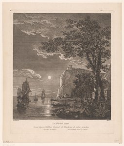 Éjszakai táj hajókkal a parton La Pleine Lune. (cím a tételen) alkotó: Pierre Jacques Duret