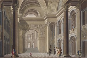 A genti Akadémiai Palota előszobája, Pierre Jacques Goetghebuer, a Holland Királyság legjelentősebb műemlékei, épületei és házai válogatásából, L. Roelandt metszet, megjelent alkotó: Pierre Jacques Goetghebuer
