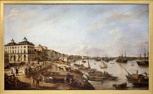Kilátás a kikötő egy részére és a Chartrons és Bacalan néven ismert bordeaux-i dokkokra, Pierre Lacour Pere 1804-ben készült olajfestménye vászonra alkotó: Pierre Lacour