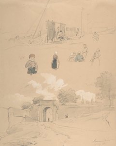 Tanulmánylap figurákkal és tájakkal a Middelburg melletti Arnemuidenben..., 19. század közepe.