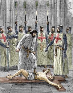 A templomosok eretneksége: egy lovag templomi rendbe lépésének szertartása, ahol a templomosok az 1307-es letartóztatásuk és perük után közzétett vallomások szerint Krisztus megtagadására és a kereszt taposására kényszerültek.