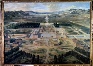 View of the Castle and Gardens of Versailles, taken from Paris Avenue in 1668 (oil on canvas)