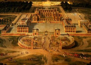 Kilátás a kastélyra, a versailles-i kertekre és parkra az Avenue de Paris felől, a kastély részlete, 1668 olaj, vászon, 81242 részlet