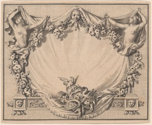 Kartusz színházi maszkokkal alkotó: Pierre Philippe Choffard