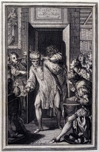 Candaule király és a jogászmester - Jean La Fontaine "Tales et nouvelles en vers" című művében. 1776. Illusztráció: P.P. Choffard. alkotó: Pierre Philippe Choffard