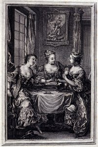 La Gageure des trois commeres – Jean La Fontaine „Mesék és novellák versben” című részében. 1776. Illusztráció: P. P. Choffard. alkotó: Pierre Philippe Choffard