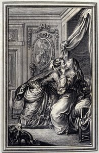 A Couturiere – Jean La Fontaine „Mesék és novellák versben” című részében. 1776. Illusztráció: P. P. Choffard. alkotó: Pierre Philippe Choffard
