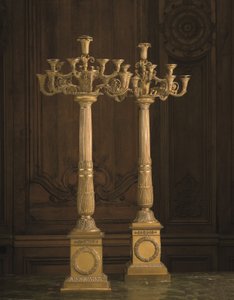 Tizenkét ágú Empire Ormolu kandeláber pár, 19. század eleje (aranyozott bronz) alkotó: Pierre Philippe Thomire
