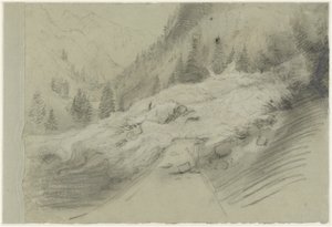 Lavina alpesi tájban, 1870 körül (fekete-fehér kréta)