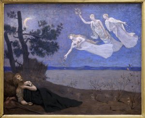 Le Reve (álmában látja, hogy szerelem, dicsőség és gazdagság jelenik meg előtte) (festmény) alkotó: Pierre Puvis de Chavannes
