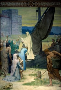 Sainte Genevieve ellátja az Attila, a hunok királya által ostromlott párizsiakat. Pierre Puvis De Chavannes (1824-1898) freskója 19. századi Párizs. Panteon alkotó: Pierre Puvis de Chavannes