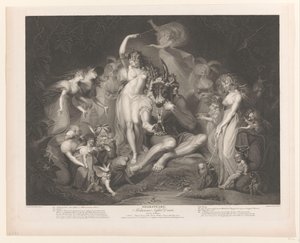 Titánia és Bottom figurákkal körülvéve Shakspeare. Szentivánéji álom (cím a tárgyon) alkotó: Pierre Simon (II)