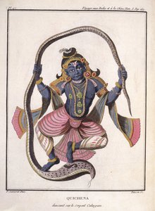 Krisna táncol a Kaliya kígyón, Pierre Sonnerat „Voyage aux Indes et a la Chine” című művéből, Poisson metszetével, 1782-ben megjelent