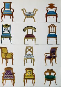 Fotelek, székek és zsámolyok, Illusztráció a Collection de meubles et objects de goutból (Bútorok és ízléses tárgyak gyűjteménye)
