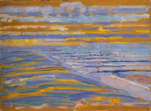 Dűnék stranddal és mólóval, Domburg. 1909 alkotó: Piet Mondrian