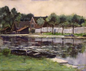 Farmer feleségek mosodával egy folyó határán alkotó: Piet Mondrian